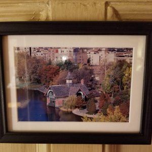 New York City: Harlem Meer, Central Park Photo Matted in Black Wooden Frame